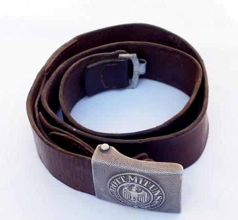Third Reich Army Belt & Buck;e with maker marked and dated 1938 leather tab