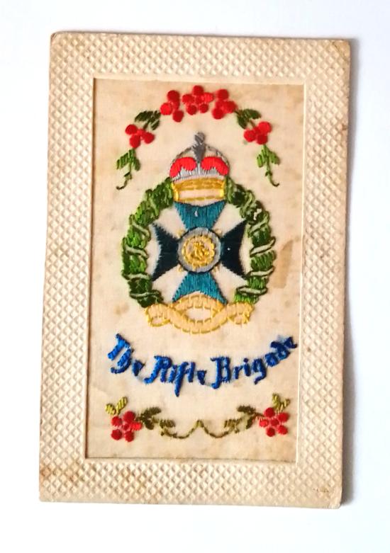 WW1 Period Embroidered Rifle Brigade Postcard