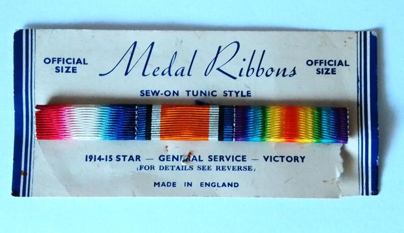 WW1 Medal Trio Medal Ribbon Bar on Manufacturers Card