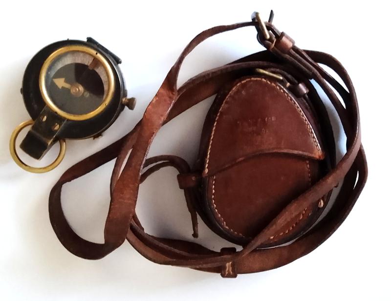 WW1 British Officers Field Compass 1915 & Leather Case 1916 with Strap