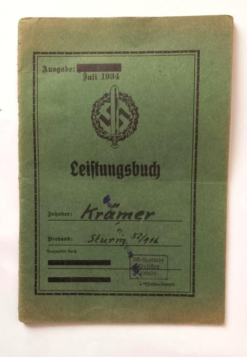 Third Reich S.A Sports Badge Award Booklet