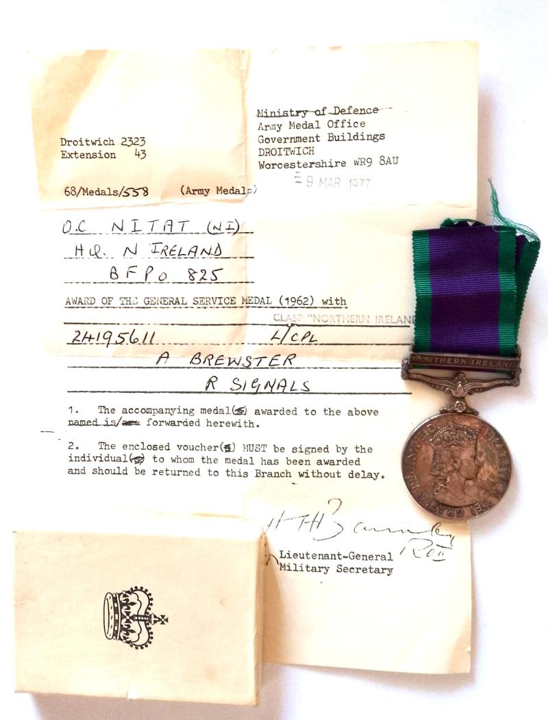 G.S.M with Northern Ireland Clasp, Entitlement Slip & Transit Box