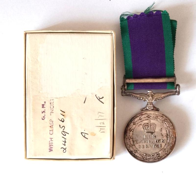 G.S.M with Northern Ireland Clasp, Entitlement Slip & Transit Box