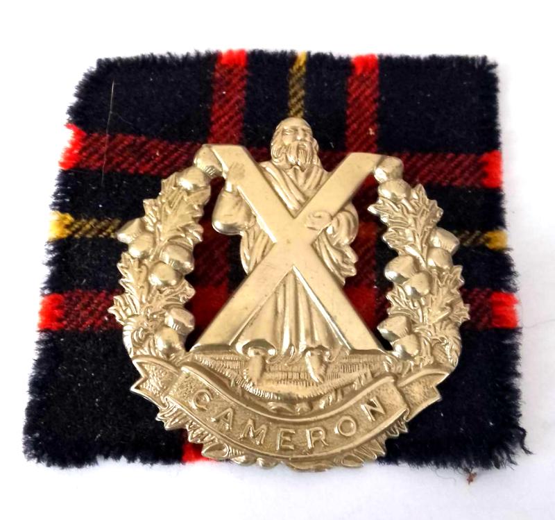 Cameron Highlanders Cap Badge with correct Tartan Backing
